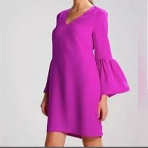 Banana Republic Womens Size 14 Magenta Bell Sleeve V-Neck Shift Dress Career
